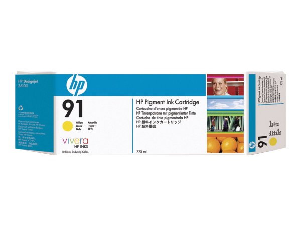 HP Cartuccia inchiostro pigmentato giallo 91 - 775 ml - Inchiostro a base di pigmento - 775 ml - 1 p