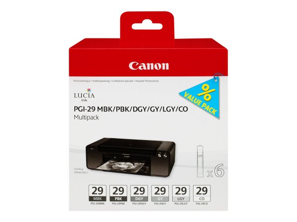 Canon 6 Cartucce d'inchiostro Multipack PGI-29 MBK/PBK/DGY/GY/LGY/CO - 36 ml - Confezione multipla