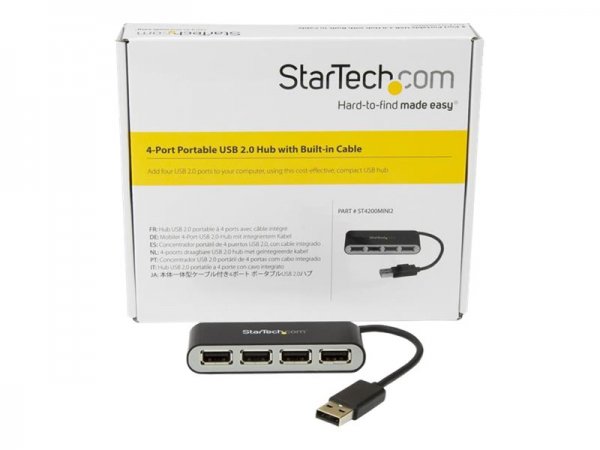 StarTech.com Hub USB 2.0 portatile a 4 porte con cavo integrato - Perno e Concentratore USB compatto