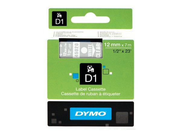Dymo D1 Schriftband 12 mm x 7 m weiß auf transparent 45020 - Etichette/etichette - A1