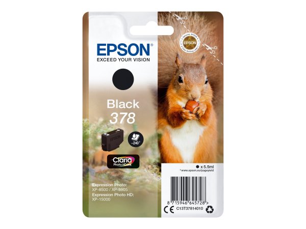 Epson Squirrel Singlepack Black 378 Claria Photo HD Ink - Resa standard - Inchiostro a base di pigme