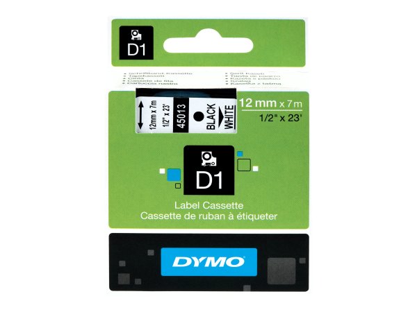 Dymo D1 Schriftband 12 mm x 7 m weiß auf schwarz 45021 - Etichette/etichette - A1