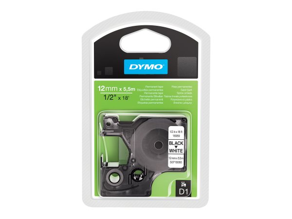 Dymo D1 - Polyester - permanenter Klebstoff - Schwarz auf Weiß - Rolle 1.2 cm x 5.5 m 1