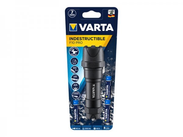 Varta INDESTRUCTIBLE F10 PRO - Hand flashlight - Black - Aluminum - 9 m - IP67 - LED