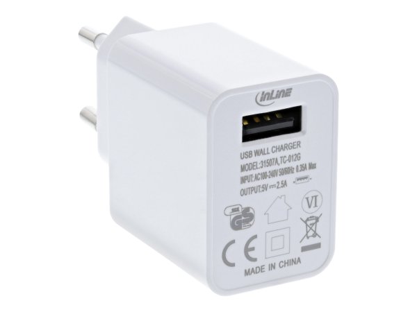 InLine Alimentatore USB - caricabatterie - da 100-240V a 5V/2,5A - bianco