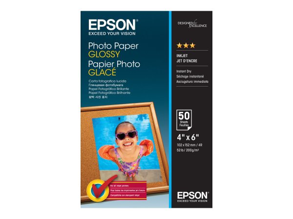 Epson Photo Paper Glossy - 10x15cm - 50 Fogli - Lucida - 200 g/m² - 50 fogli - - WorkForce WF-7620DT