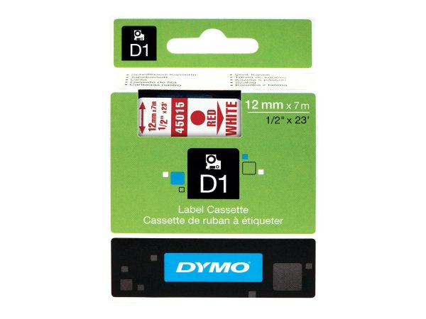 Dymo D1 Schriftband 12 mm x 7 m rot auf weiß 45015 - Etichette/etichette