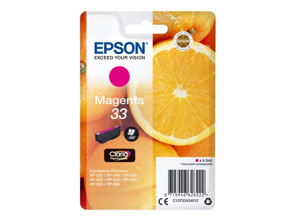 Epson Oranges Cartuccia Magenta T33 Claria Premium - Resa standard - Inchiostro a base di pigmento -