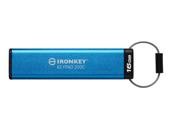 Kingston IronKey Keypad 200 - 16 GB - USB tipo-C - 3.2 Gen 1 (3.1 Gen 1) - 145 MB/s - Sleeve - Blu