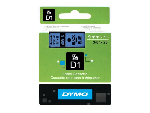 Dymo Schriftband D1 40916 S0720710 9 mm schwarz auf blau - Etichette/etichette - 225 g/m²