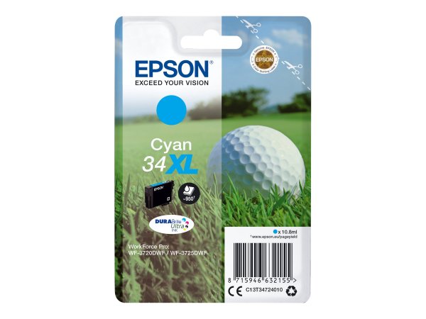 Epson Golf ball Singlepack Cyan 34XL DURABrite Ultra Ink - Resa elevata (XL) - 10,8 ml - 950 pagine