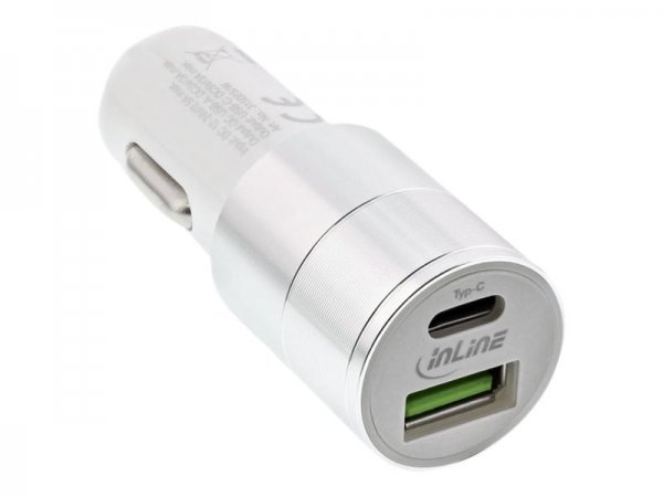 InLine Alimentatore USB da auto 3.0,12/24VDC a 5V DC/3A - USB-A + USB-C - bianco
