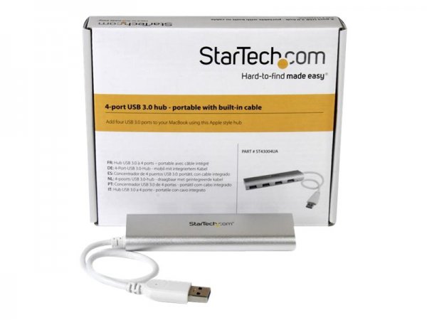StarTech.com 4 Port Portable USB 3.0 Hub with Built-in Cable