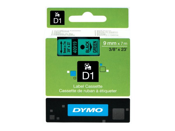 Dymo D1 Schriftband 9mm x 7m schwarz auf grün