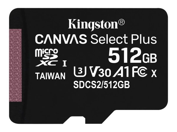 Kingston Canvas Select Plus - 512 GB - MicroSDXC - Classe 10 - UHS-I - 100 MB/s - 85 MB/s