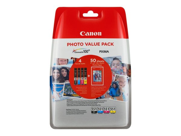 Canon Confezione multipla cartucce d'inchiostro CLI-551 BK/C/M/Y + carta fotografica - Resa standard