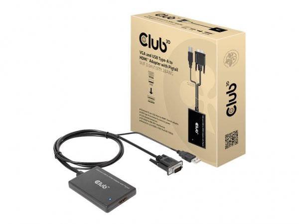 Club 3D CAC-1720 - 0,6 m - HDMI tipo A (Standard) - VGA (D-Sub) + USB - Femmina - Maschio - Dritto