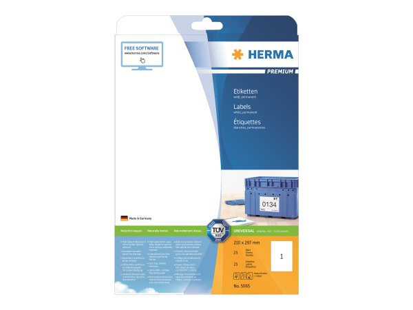 HERMA 5065 - Bianco - Etichetta per stampante autoadesiva - A4 - Carta - Laser/Inkjet - Permanente