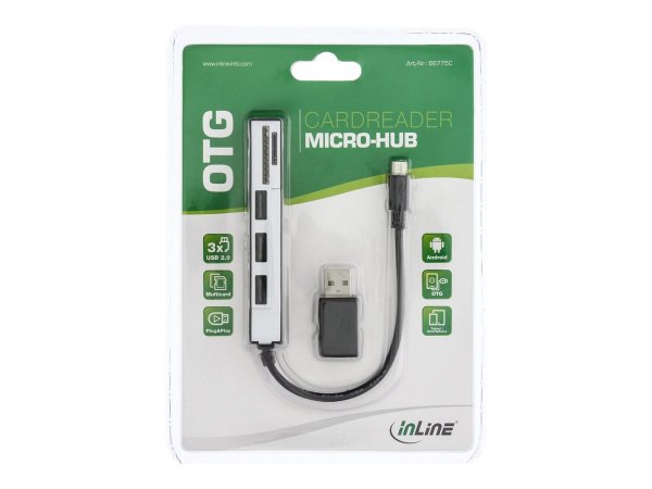 InLine OTG Cardreader with 3 Port USB Hub - Kartenadapter (SD, miniSD, SDHC, microSDHC, SDXC, miniSD
