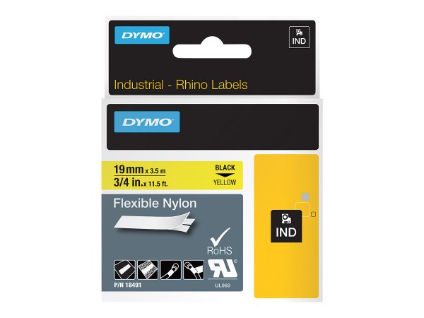 Dymo Nylon Flessibile IND - Nero su giallo - Multicolore - Nylon - -10 - 80 °C - UL 969 - DYMO
