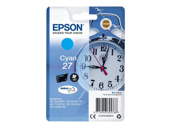 Epson Alarm clock Cartuccia Sveglia Ciano Inchiostri DURABrite Ultra 27 - Resa standard - 3,6 ml - 3