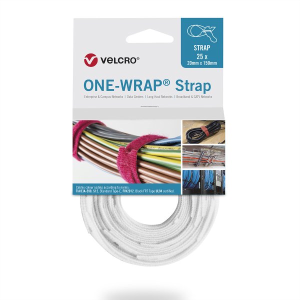 VELCRO ONE-WRAP - Fascetta sganciabile - Polipropilene (PP) - Velcro - Bianco - 200 mm - 20 mm - 25