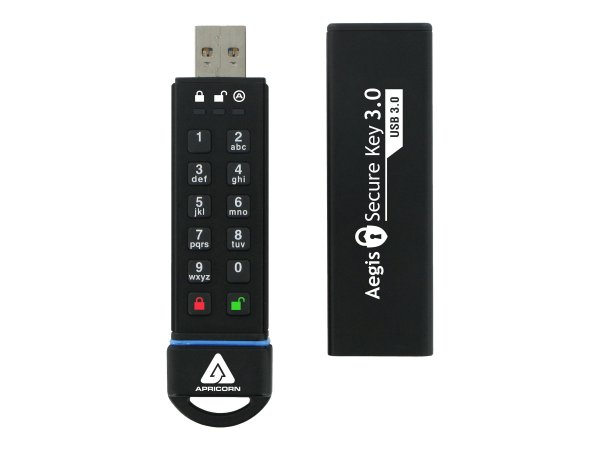 Apricorn Aegis Secure Key 3.0 - 30 GB - USB tipo A - 3.2 Gen 1 (3.1 Gen 1) - 195 MB/s - Cuffia - Ner