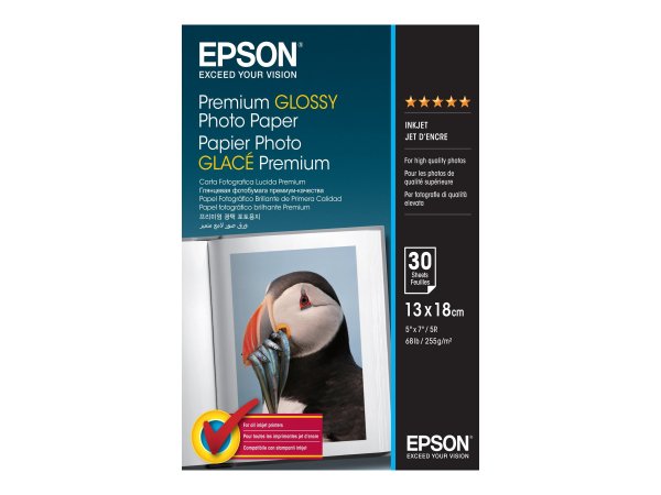 Epson Premium Glossy Photo Paper - 13x18cm - 30 Fogli - Lucida premium - 255 g/m² - Bianco - 30 fogl