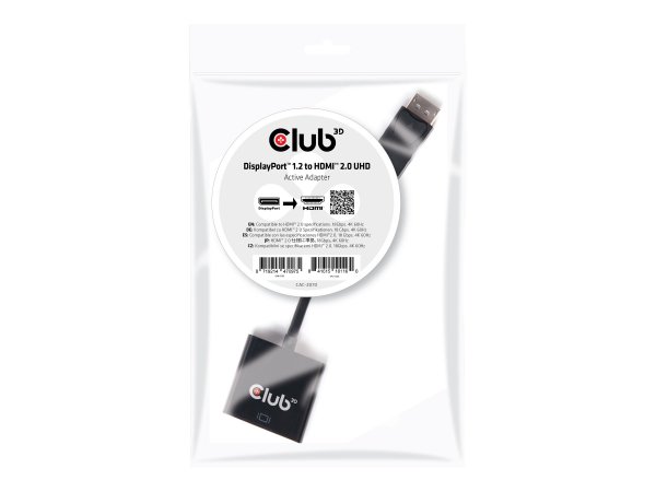 Club 3D DisplayPort 1.2 a HDMI 2.0 UHD Adaptador Activo - Displayport 1.2 - HDMI 2.0 - 0,21 m - Nero