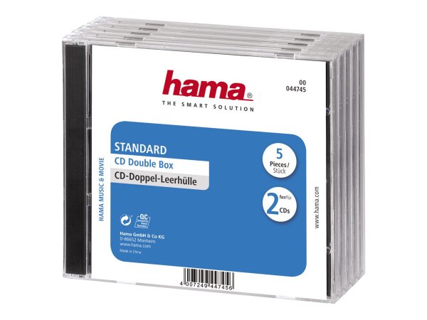 Hama CD Double Jewel Case Standard - Pack 5 - 2 dischi - Trasparente
