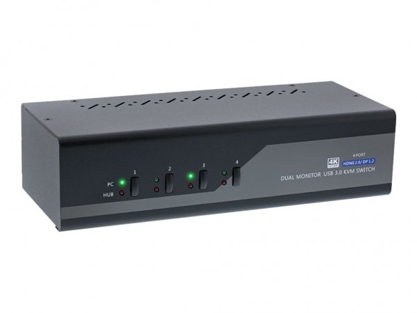 InLine Switch KVM Desktop - 4 porte - Dual Monitor - DP + HDMI - 4K - USB 3.0 - Audio