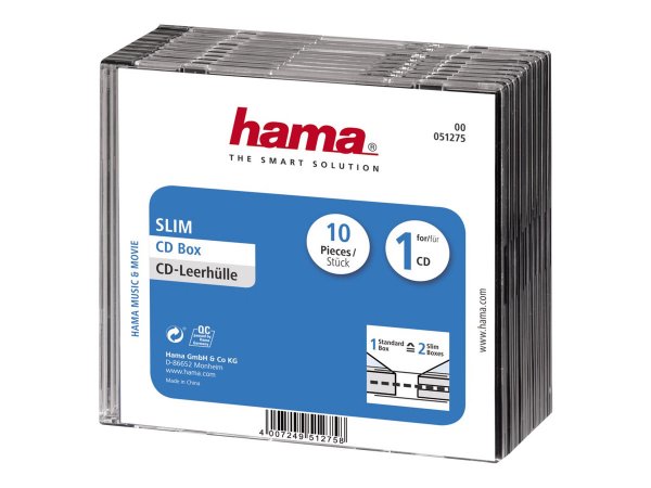 Hama CD Slim Jewel Case - pack 10 - 1 dischi - Trasparente