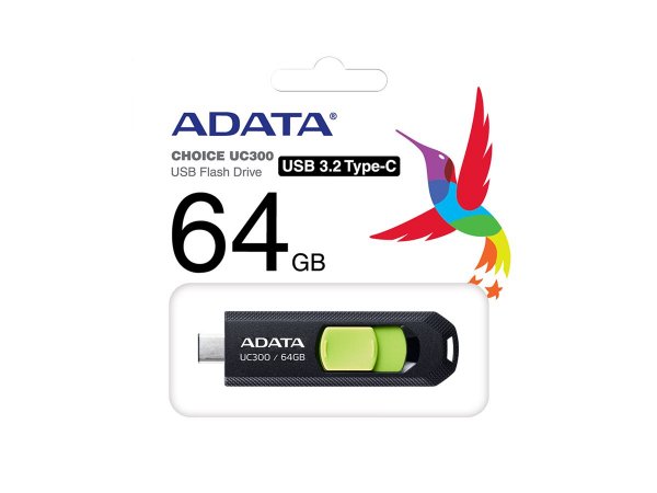 ADATA UC300 - 64 GB - USB tipo-C - 3.2 Gen 1 (3.1 Gen 1) - 100 MB/s - Lamina di scorrimento - Nero -