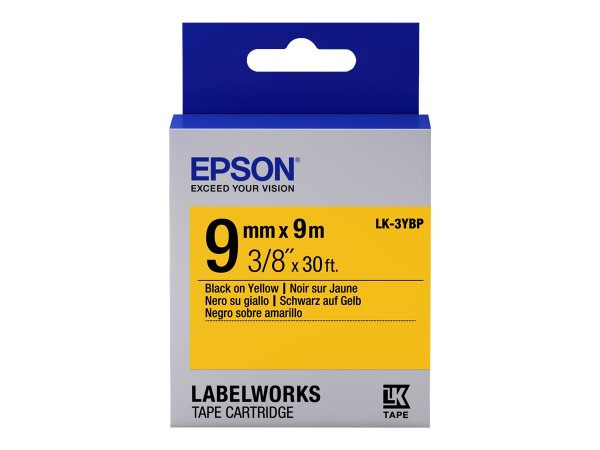 Epson Nastro fondo Pastello Giallo per testo Nero 9/9 LK-3YBP - Nero su giallo - Giappone - LabelWor