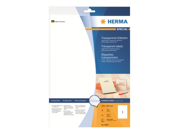 HERMA 8964 - Trasparente - Etichetta per stampante autoadesiva - A4 - Ad inchiostro - Permanente - L
