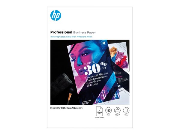 HP Professional Business Paper - Glossy - 180 g/m2 - A3 (297 x 420 mm) - 150 sheets - Stampa inkjet