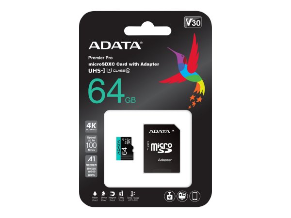 ADATA Premier Pro - 64 GB - MicroSDXC - Classe 10 - UHS-I - 100 MB/s - 80 MB/s
