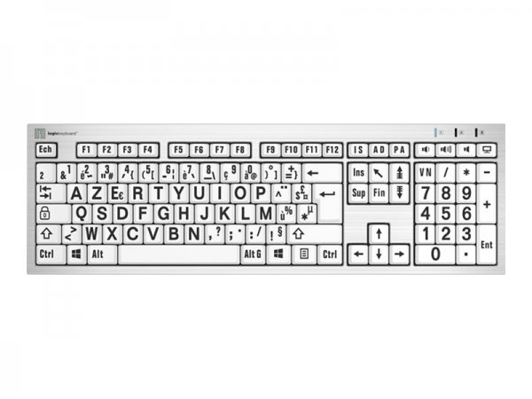 Logickeyboard LargePrint - Full-size (100%) - Cablato - USB - ?ŽERTY - Bianco