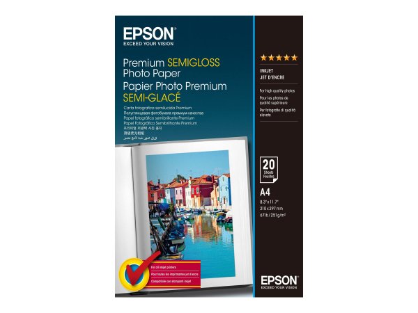 Epson Premium Semi-Gloss Photo Paper - A4 - 20 Fogli - Semi lucida - 251 g/m² - Bianco - 20 fogli -