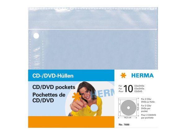 HERMA 7686 - Custodia a tasca - 2 dischi - Trasparente - Polipropilene (PP) - 120 mm - 145 mm