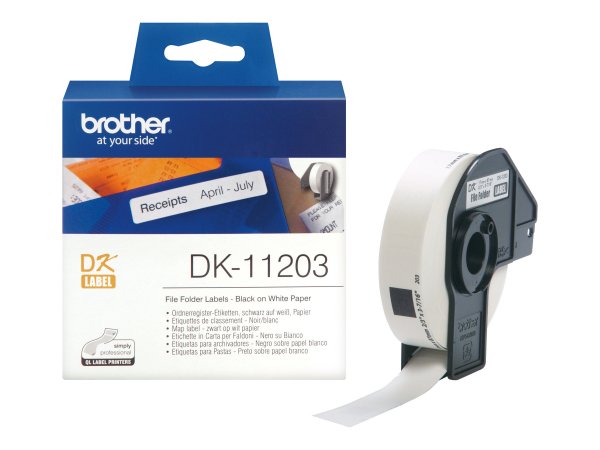 Brother Etichette per cartelle archivio - Nero su bianco - 1 pz - DK - Bianco - Termica diretta - Br