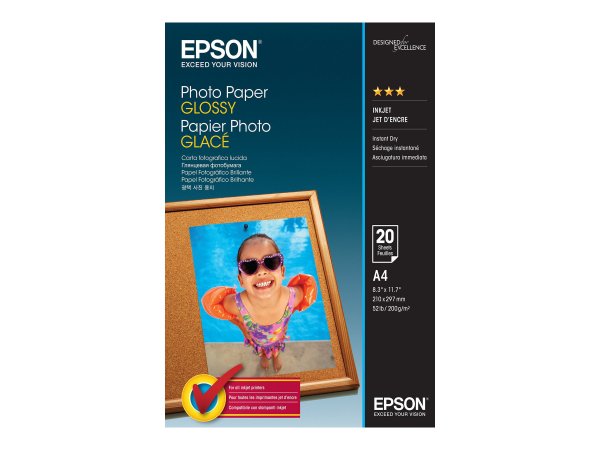 Epson Photo Paper Glossy - A4 - 20 Fogli - Lucida - 200 g/m² - A4 - Bianco - 20 fogli - - WorkForce