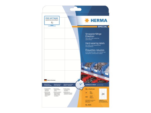 HERMA Special - Matt - permanent selbstklebend - weiß - 66 x 33.8 mm 600 Etikett(en) (25 Bogen x 24)
