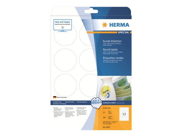 HERMA 5067 - Bianco - Etichetta per stampante autoadesiva - A4 - Carta - Laser/Inkjet - Rimovibile