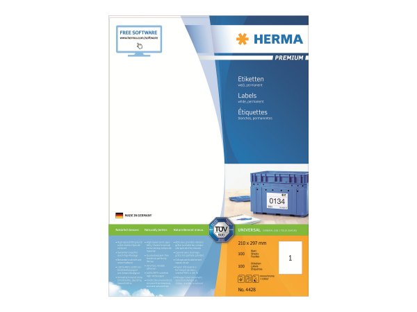 HERMA 4428 - Bianco - Etichetta per stampante autoadesiva - A4 - Carta - Laser/Inkjet - Permanente