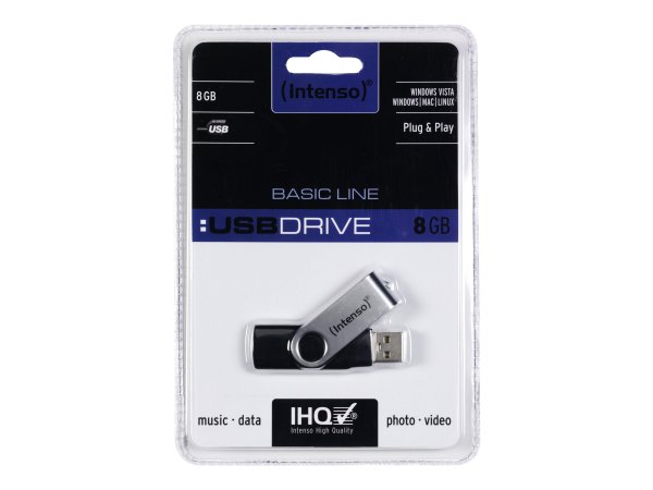 Intenso Basic Line - 8 GB - USB tipo A - 2.0 - 28 MB/s - Girevole - Nero - Argento