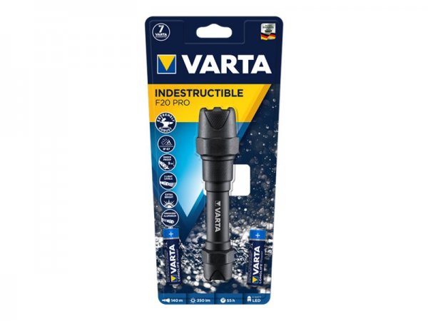 Varta Indestructible F20 Pro with 2AA Batt. - Torcia a mano - Nero - Alluminio - 9 m - IP67 - LED