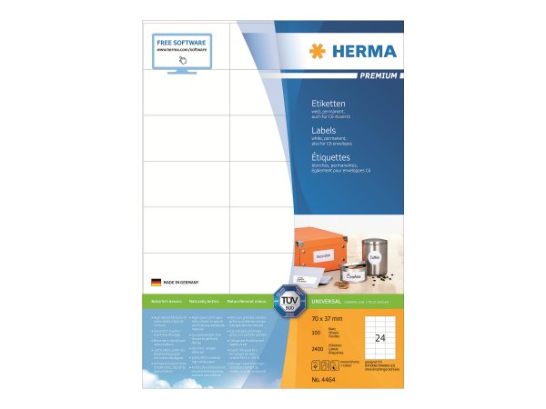 HERMA Premium - Papier - matt - permanent selbstklebend - weiß - 70 x 37 mm 2400 Etikett(en) (100 Bo