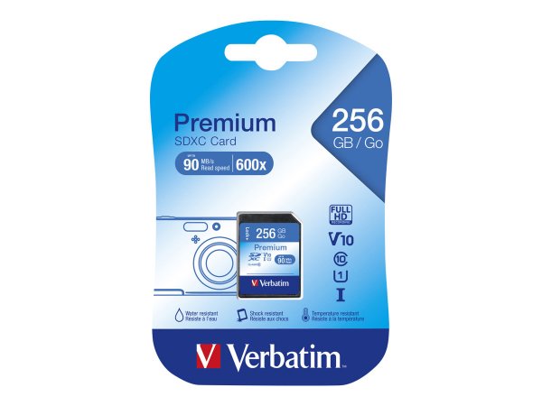 Verbatim Premium - 256 GB - SDXC - Classe 10 - UHS-I - 90 MB/s - 10 MB/s
