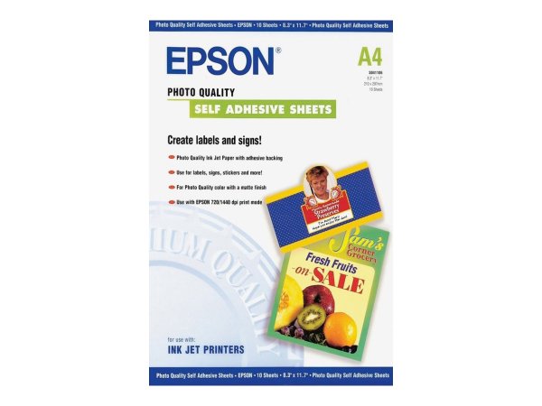 Epson Self-Adhesive Photo Paper - A4 - 10 Fogli - Opaco - 167 g/m² - A4 - Bianco - 10 fogli - Expres